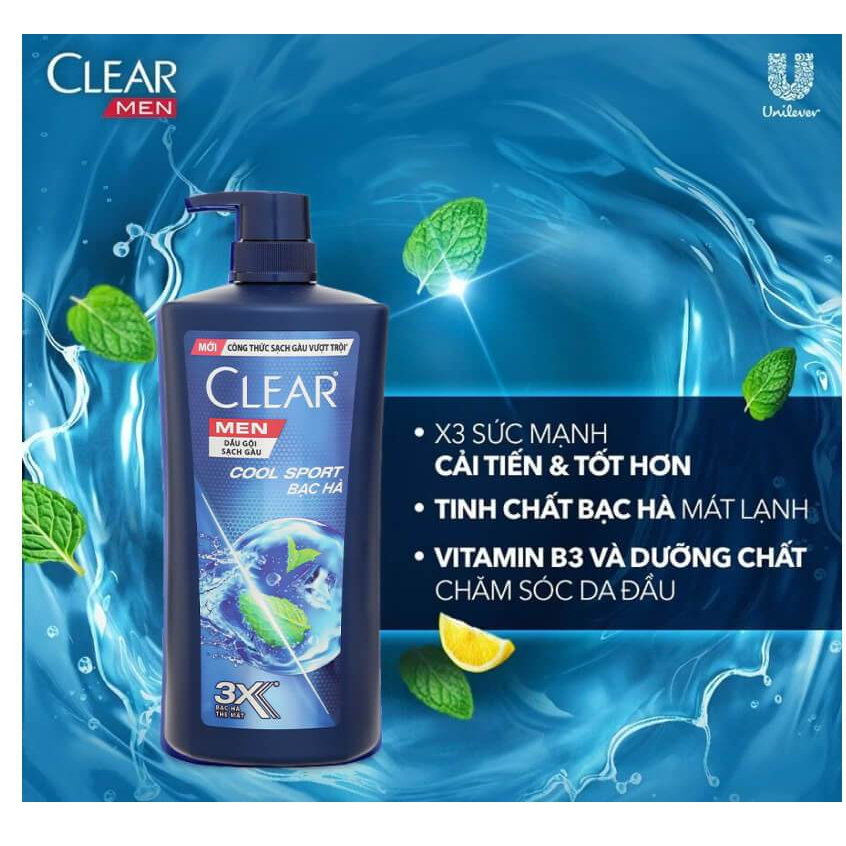 Dầu gội sạch gàu Clear Men Cool Sport bạc hà 900g