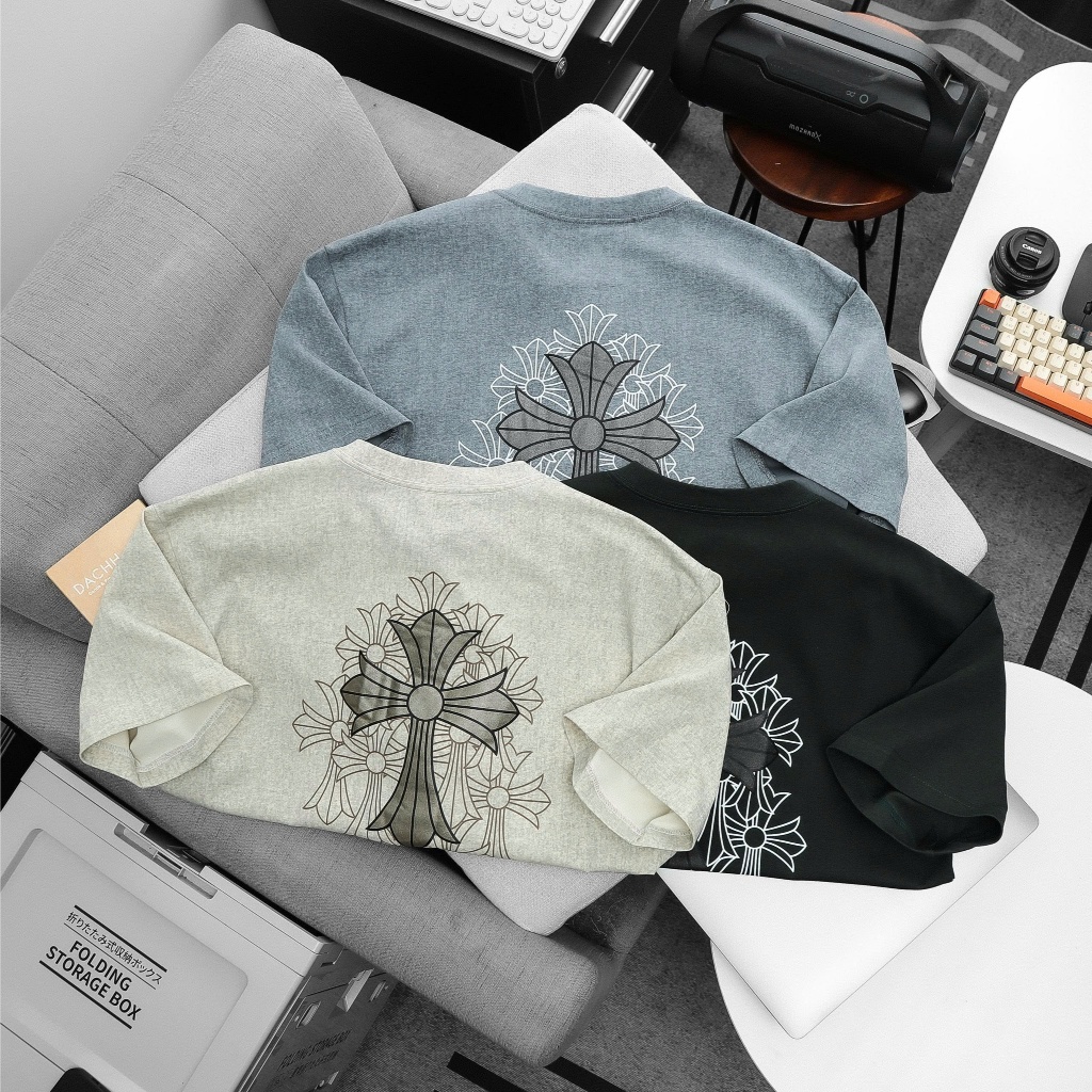 Áo Thun Nam Oversize Vải Wax Loang In Thánh Giá Phong Cách Streetwear - 3bros