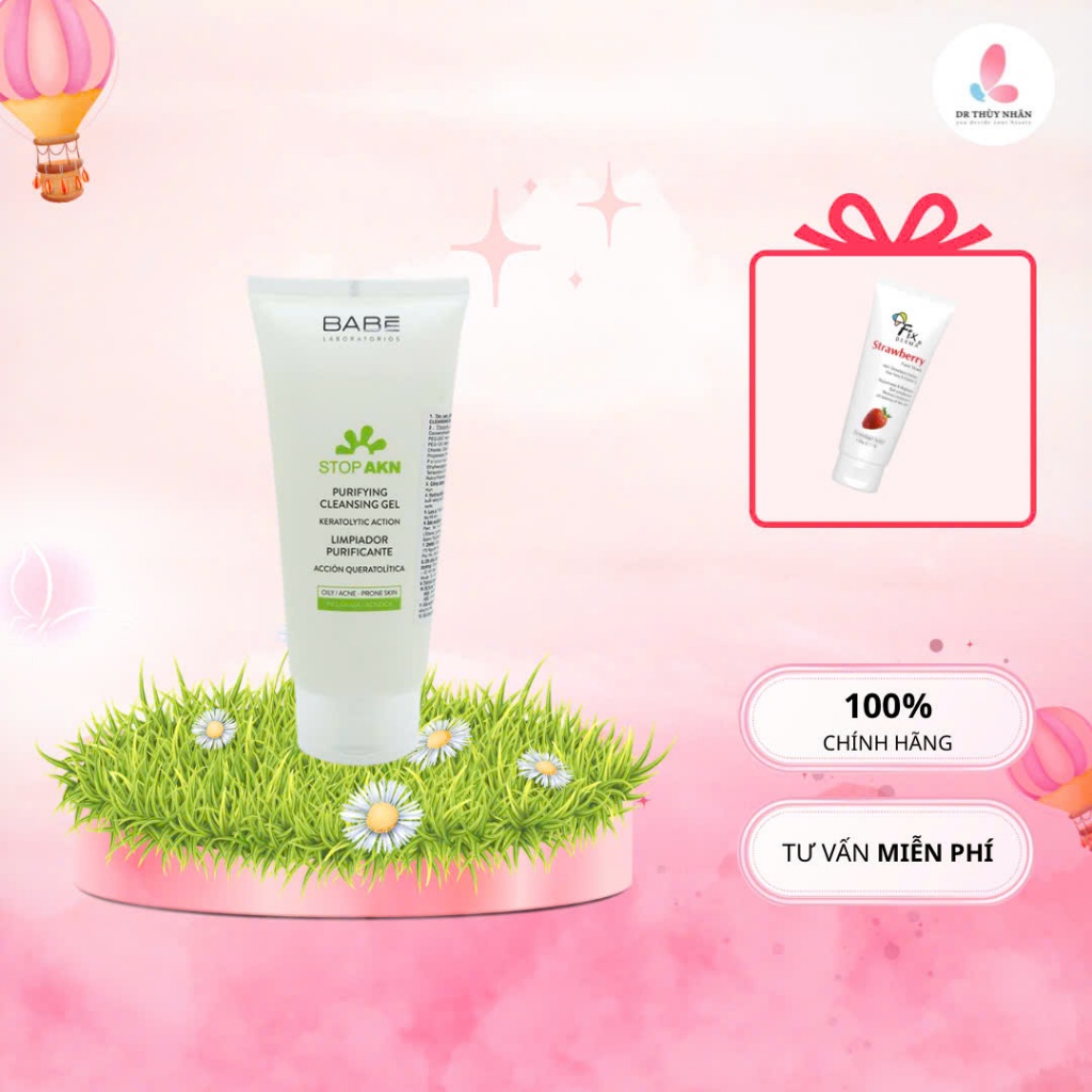 TẶNG SRM DÂU FIXDERMA Gel rửa mặt BABE STOP AKN Purifying Cleansing Gel