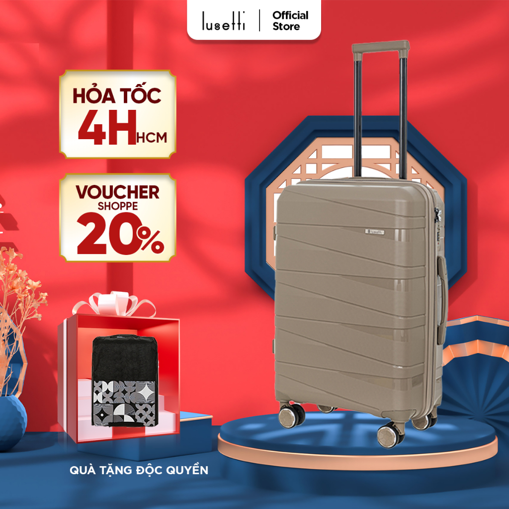 [BEST SELLER] Vali Du Lịch Lusetti LS8088 Size20/Size24/Size28 Nhựa PP Chống Bể, Hạn Chế Trầy Xước, 