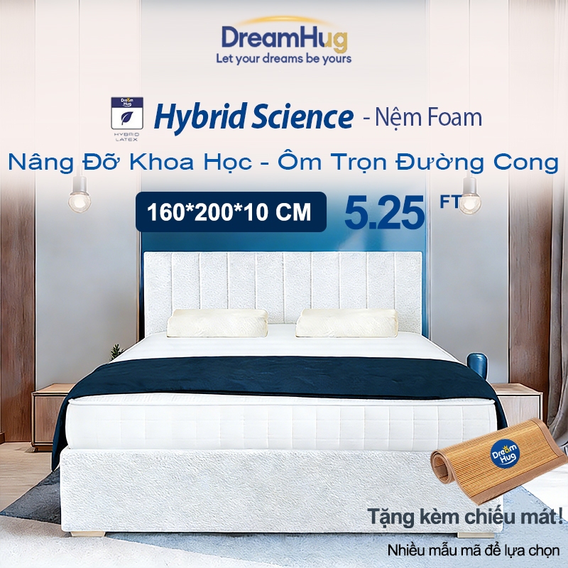 Nệm Foam DreamHug Hybrid Latex 15cm Nâng Đỡ Cột Sống 1m6x2m