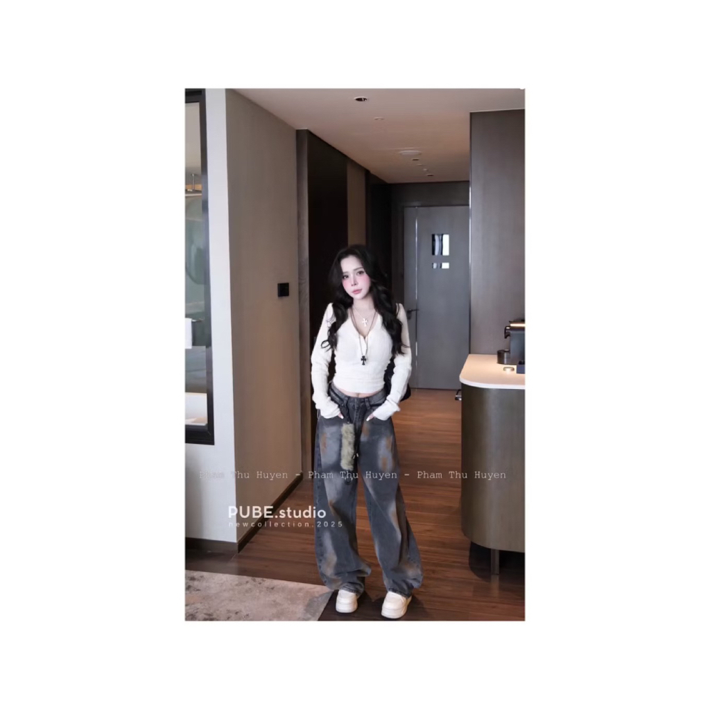 Quần Jeans wash cá tính kèm belt lông..QCL1