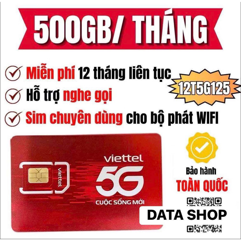 Sim Viettel 500Gb tốc độ cao 17Gb/ngày,6000Gb/năm,1 năm ko cần nạp tiền - sim chưa kích hoạt