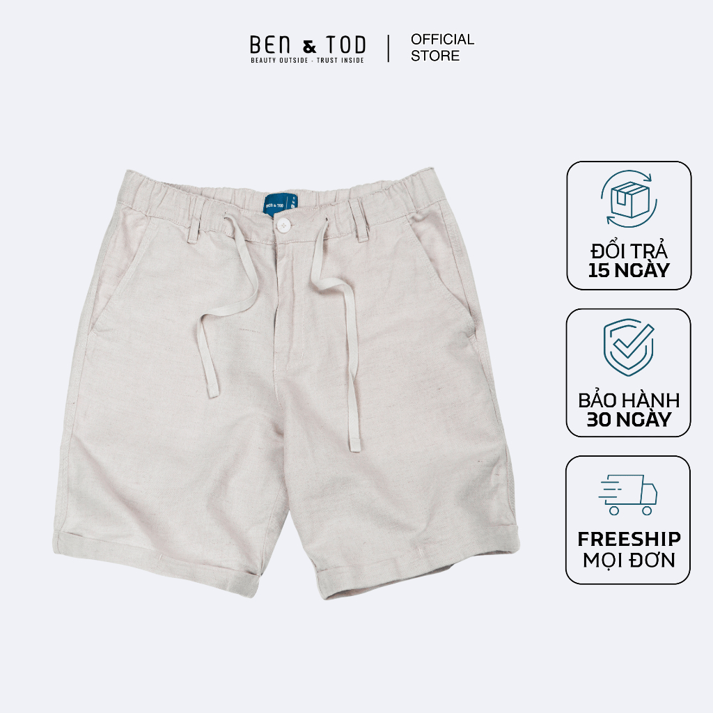 Quần short linen nam Ben & Tod 20392, quần đùi nam chất linen thoáng mát đứng form cao cấp ít nhăn