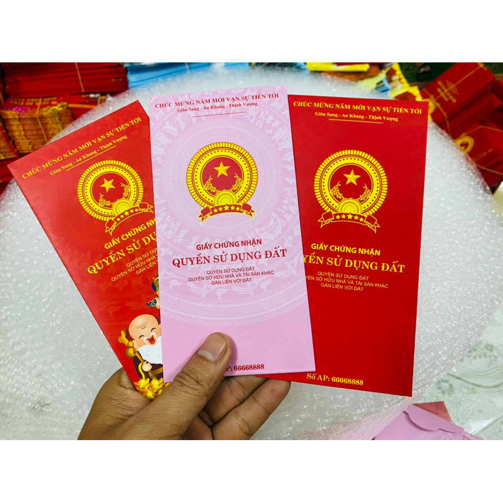 Combo 100 bao lì xì sổ đỏ sổ hồng cáng màng sang xịn