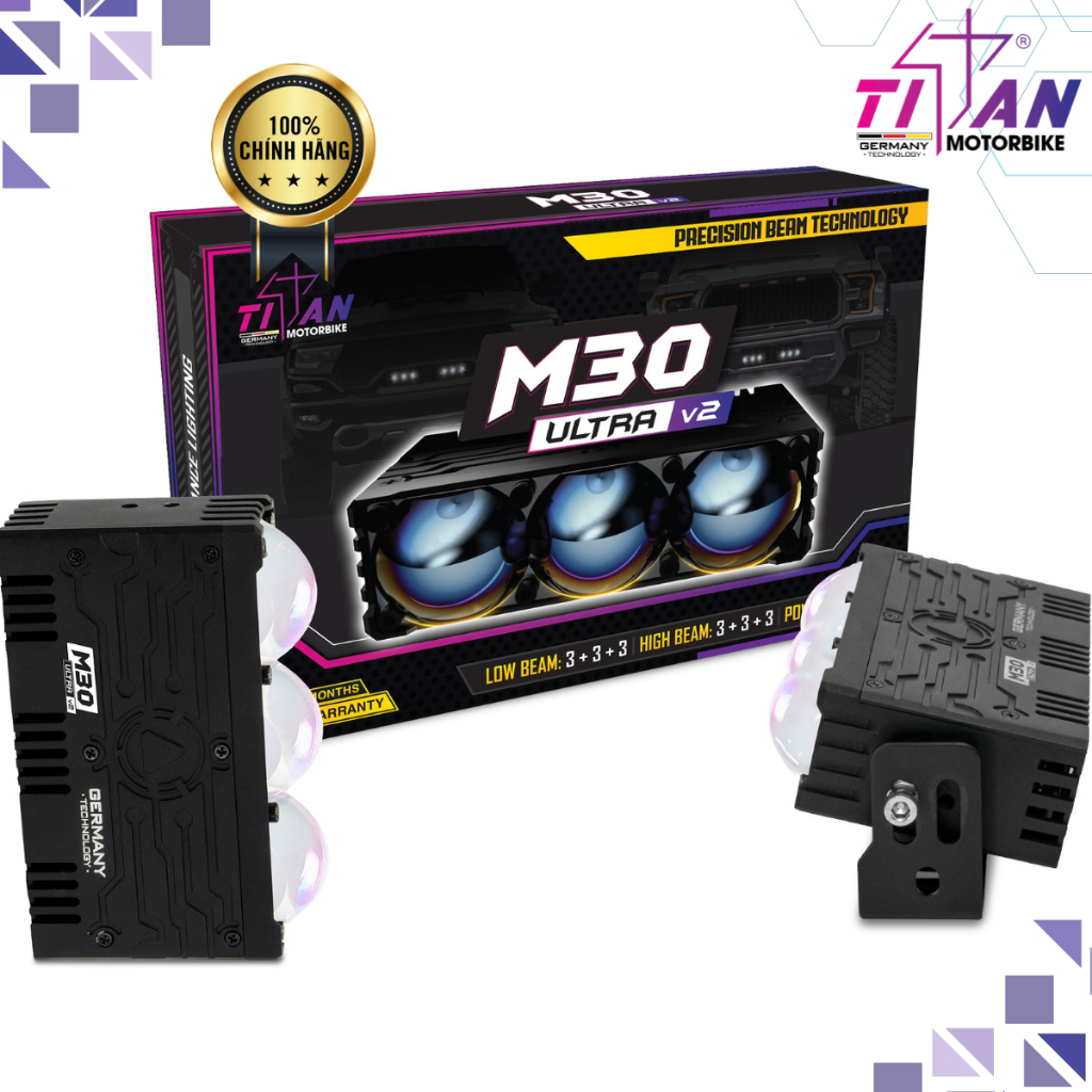 Đèn Trợ Sáng TITAN MOTO M30 ULTRA V2, Công Suất 90W Siêu Phẩm Ánh Sáng, Chống Nước Chống Bụi Tốt