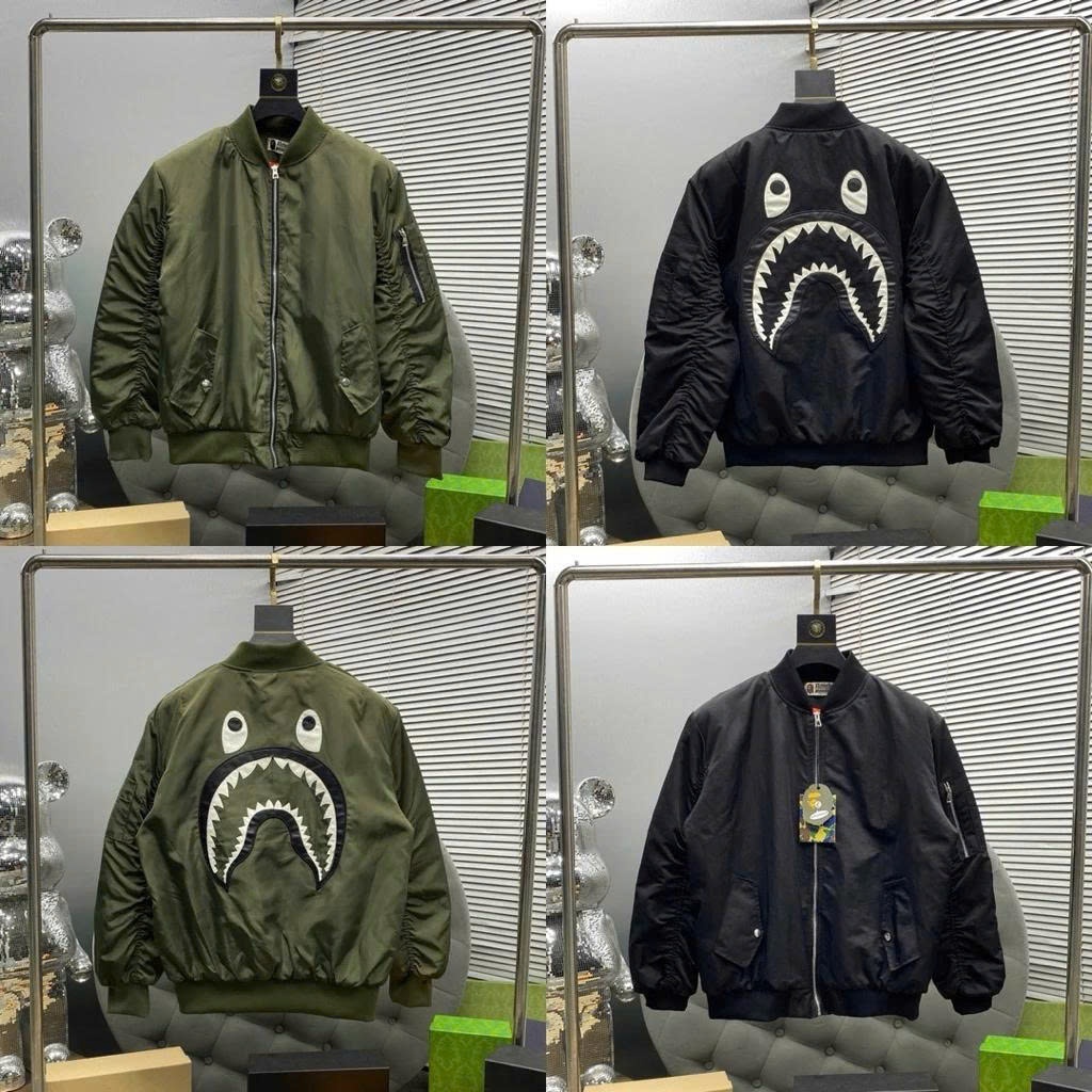 Áo khoác bomber BP BAPE gió họa tiết cá mập sau lưng hàng cao cấp 2 lớp thêu-áo bomber BAPE cá mập s