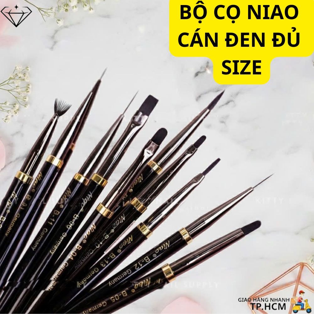 Cọ vẽ móng nail NIAO Bộ cọ Niao Germany cán đen lông mướt vẽ trang trí hoa cúc đắp bột Nails Diamond