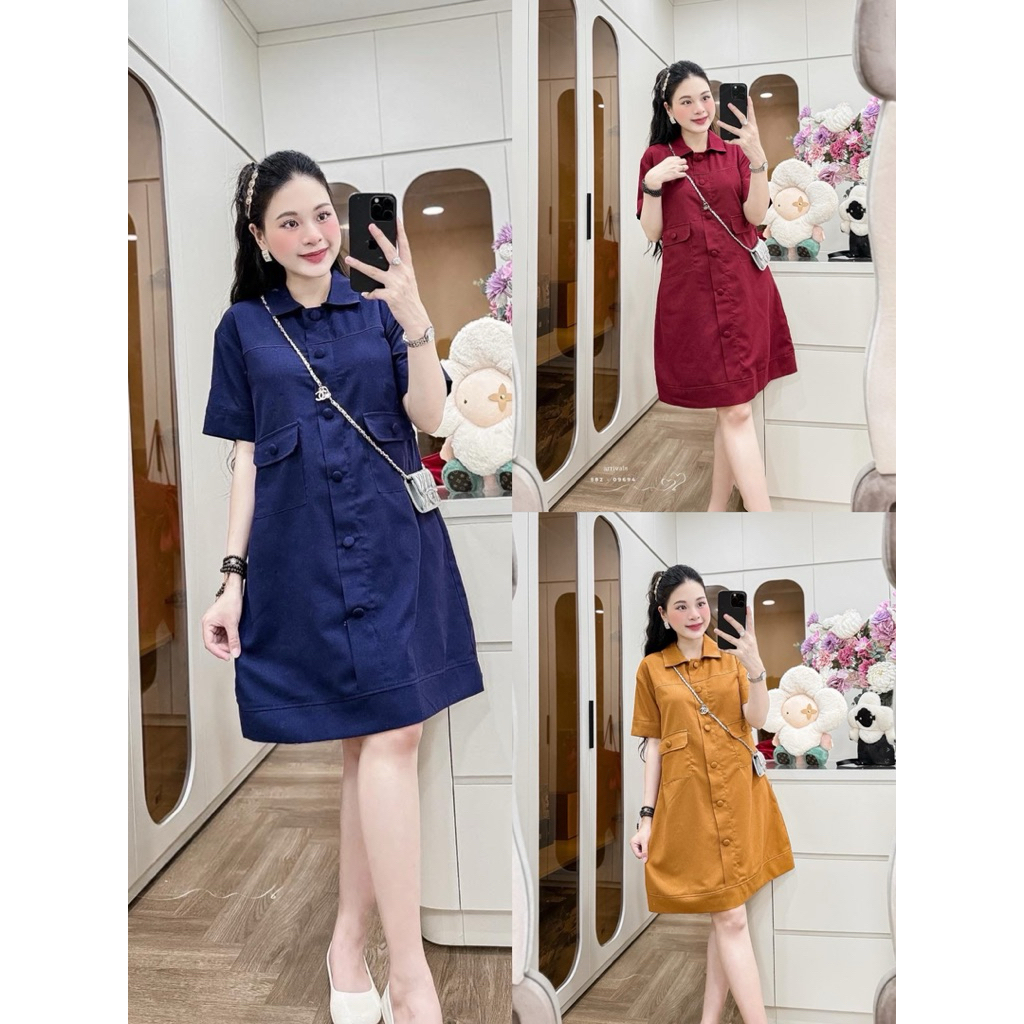 Váy suông cao cấp [ chuẩn hãng NH Clothing] chất linen cúc bọc