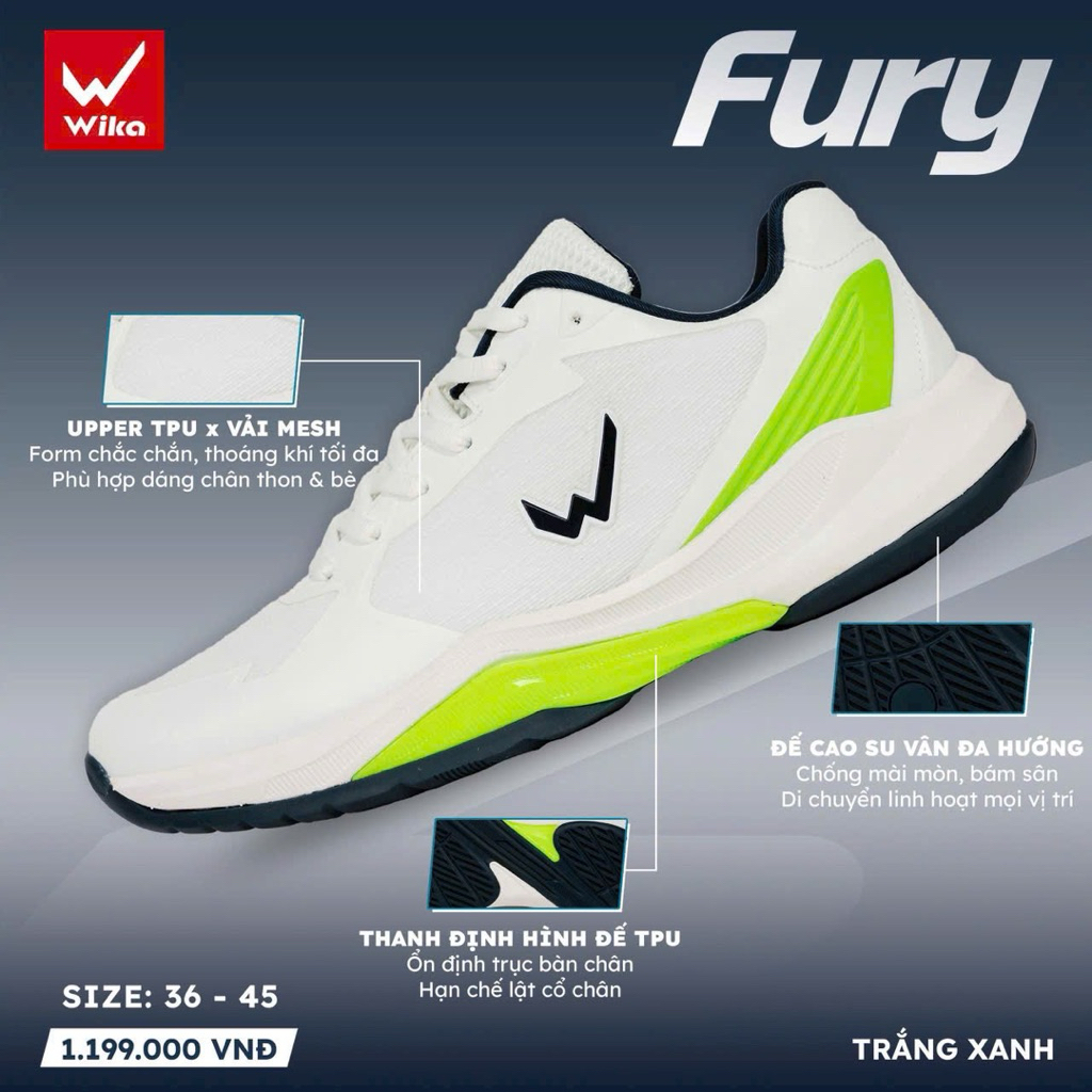 Giày thể thao Wika Fury ( Pickleball/Cầu Lông )