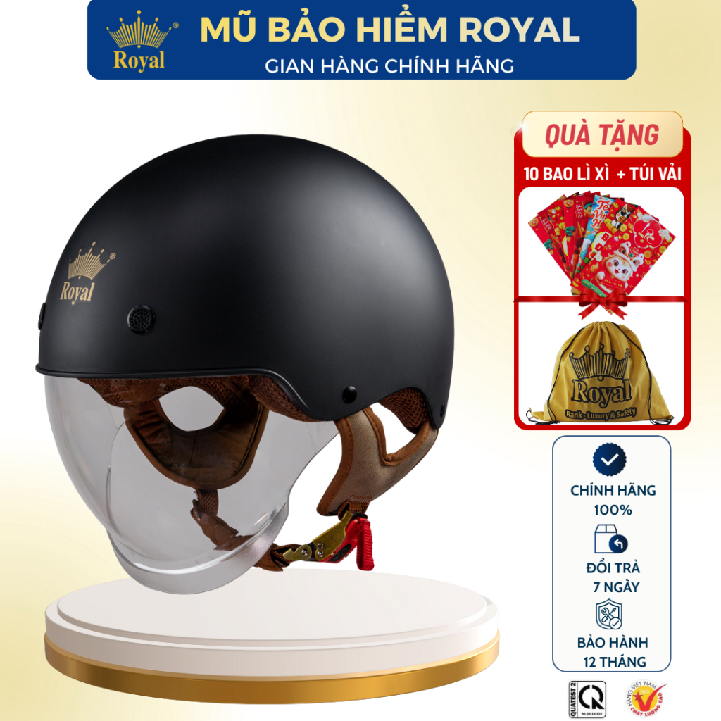 Mũ Bảo Hiểm Royal M239 Nửa Đầu Chính Hãng Kính Âm Chống Nắng, Tháo Lót Tiện Lợi Hợp Nam Nữ Bảo Hành 