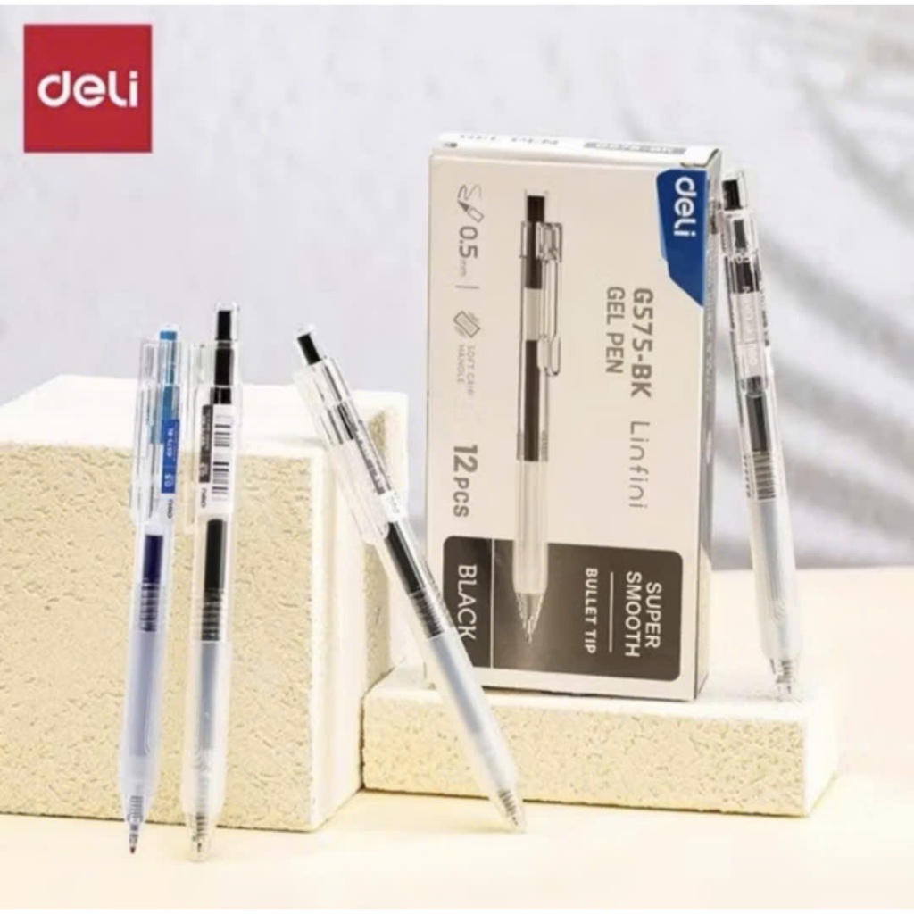 (X3) Bút gel Deli G575-BK chính hãng ngòi 0,5mm màu xanh, đen ( hộp 12 chiếc)