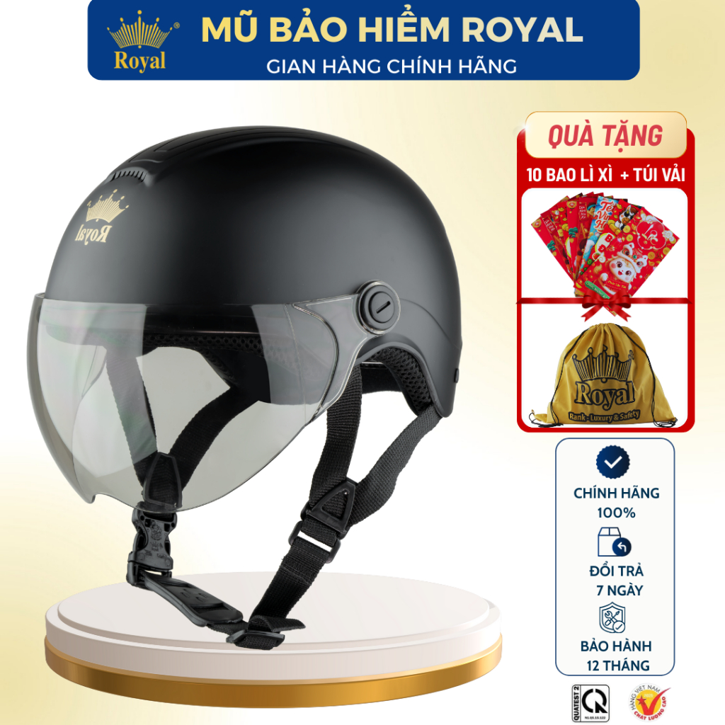 Mũ Bảo Hiểm Royal Có Kính M103K Chính Hãng Nam Nữ, Nón Bảo Hiểm Nửa Đầu Có Kính Bảo Hành 12 Tháng