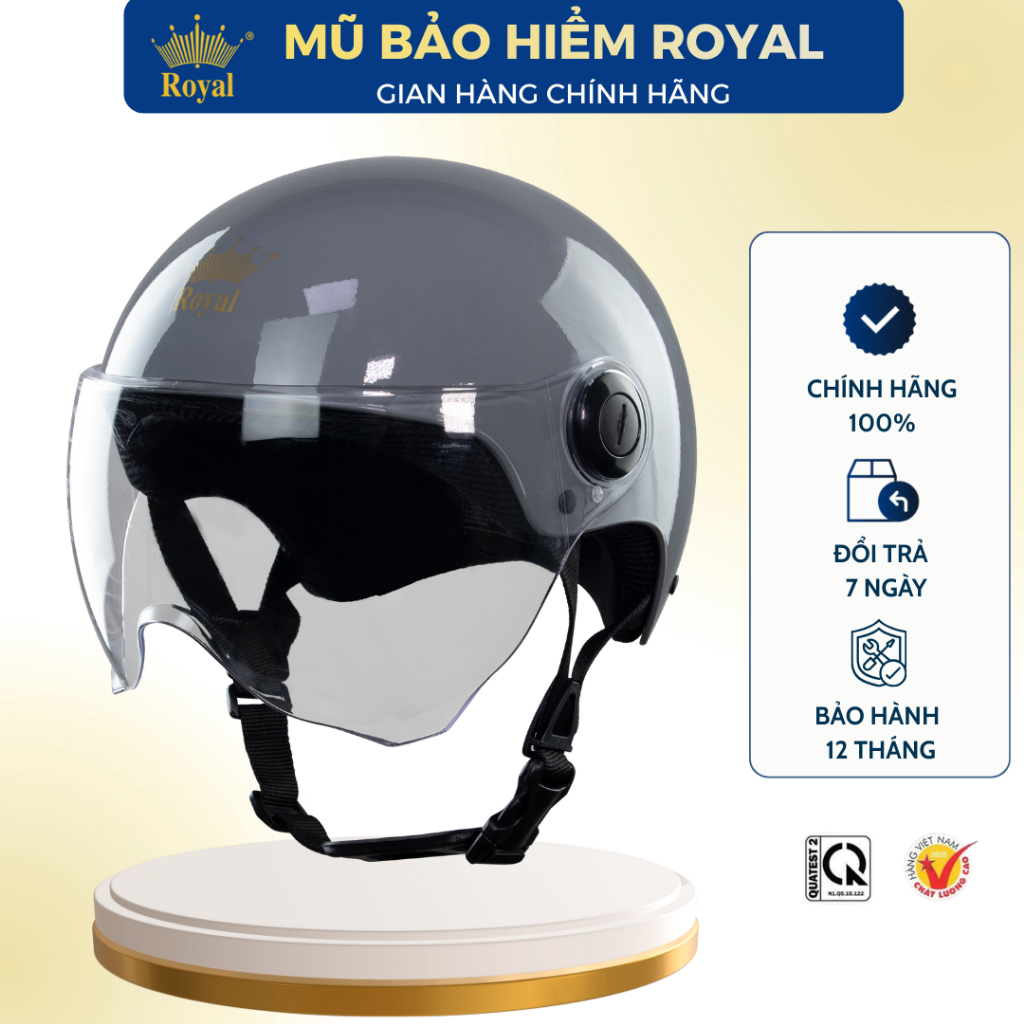 Nón Mũ Bảo Hiểm Nửa Đầu Có Kính M162K Và Không Kính Royal M162 Gọn Nhẹ, Nón Bảo Hiểm Nữ Nam Chính Hã