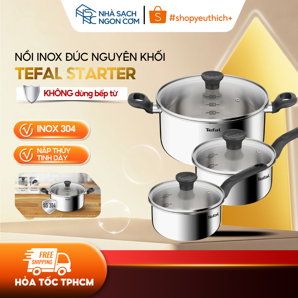 (Chính hãng) Bộ 3 nồi inox Tefal Starter E325S695 16L- 20L- 24L - Dùng cho BẾP GAS và HỒNG NGOẠI