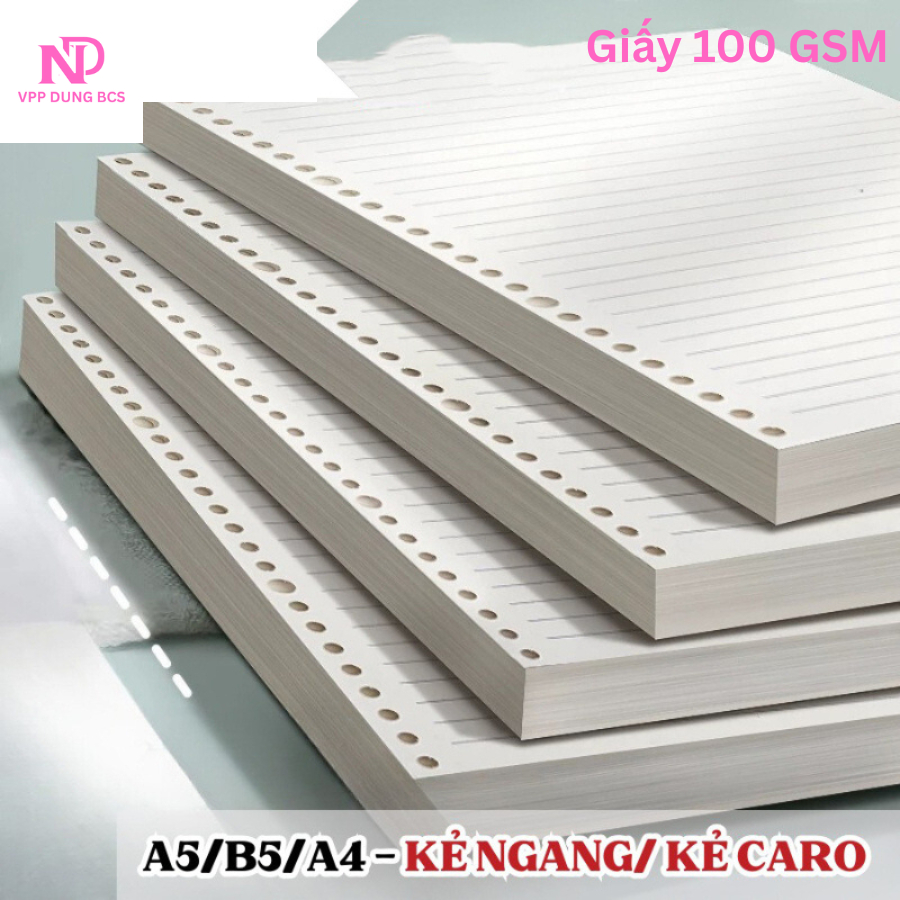 Giấy sổ còng, giấy refill ruột sổ còng A5 B5 A4,giấy refill caro kẻ ngang