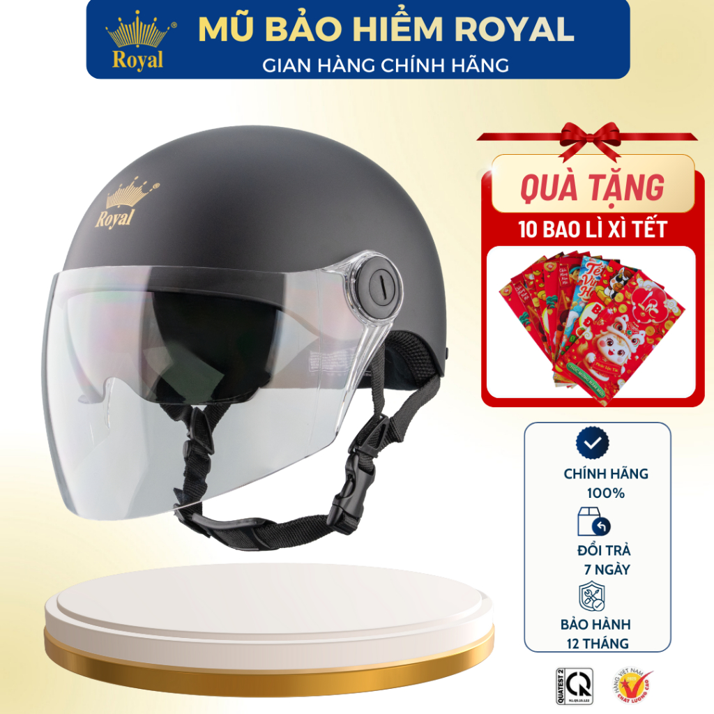 Mũ Bảo Hiểm Royal Chính Hãng M579K Có Kính Che Chắn Gió, Nón Bảo Hiểm Nửa Đầu Cho Nam Nữ