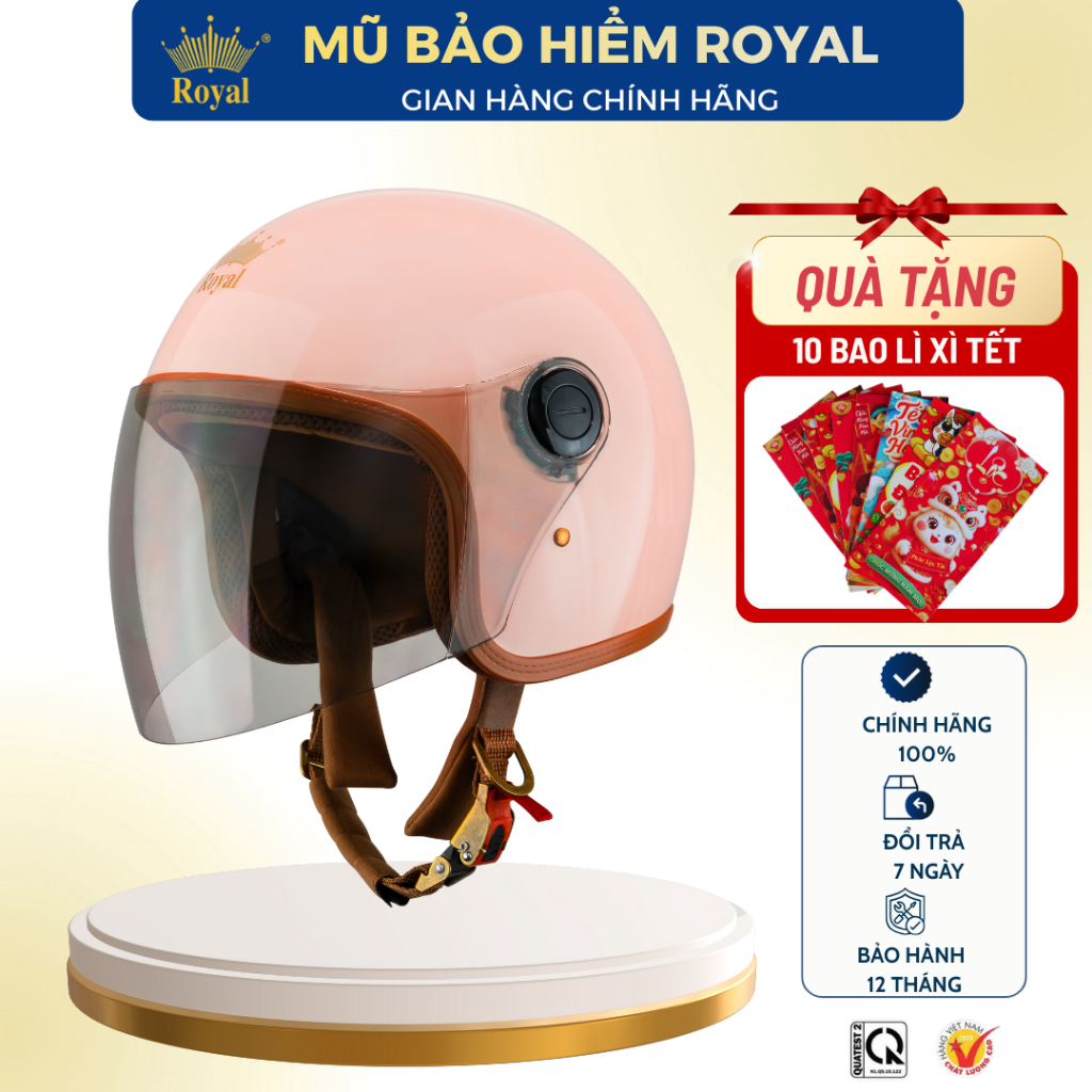 Mũ Bảo Hiểm 3/4 Royal Chính Hãng M339 Kính Dài Chắn Gió Cho Nam Nữ, Nón Bảo Hiểm Royal An Toàn Bảo H
