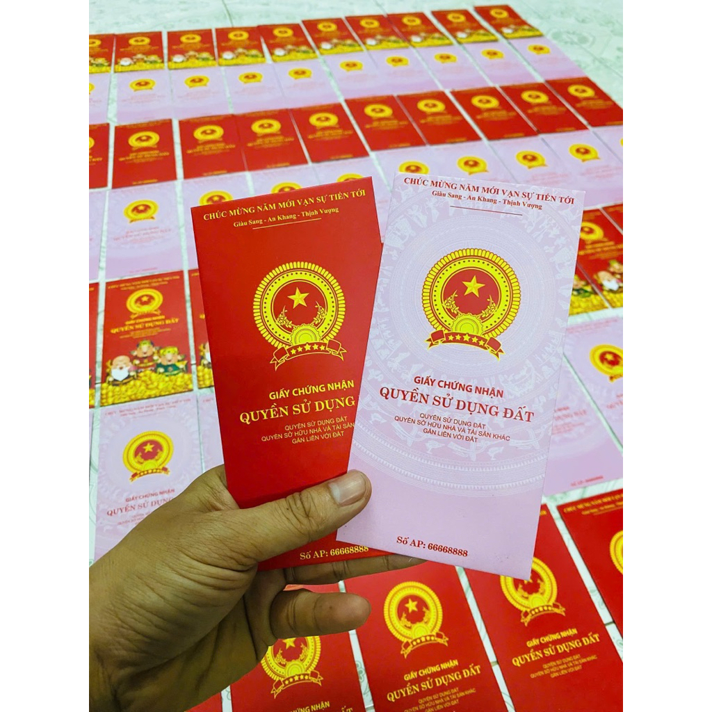 100 Bao lì xì sổ đỏ, sổ hồng cáng màng sang xịn