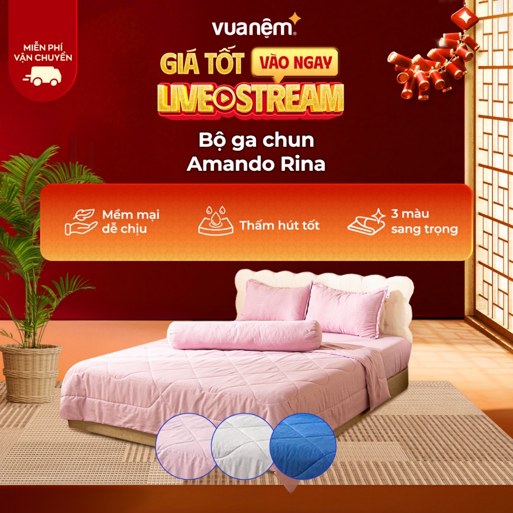 Bộ chăn ga chun Amando Rina 5 chi tiết thông thoáng, mềm mại