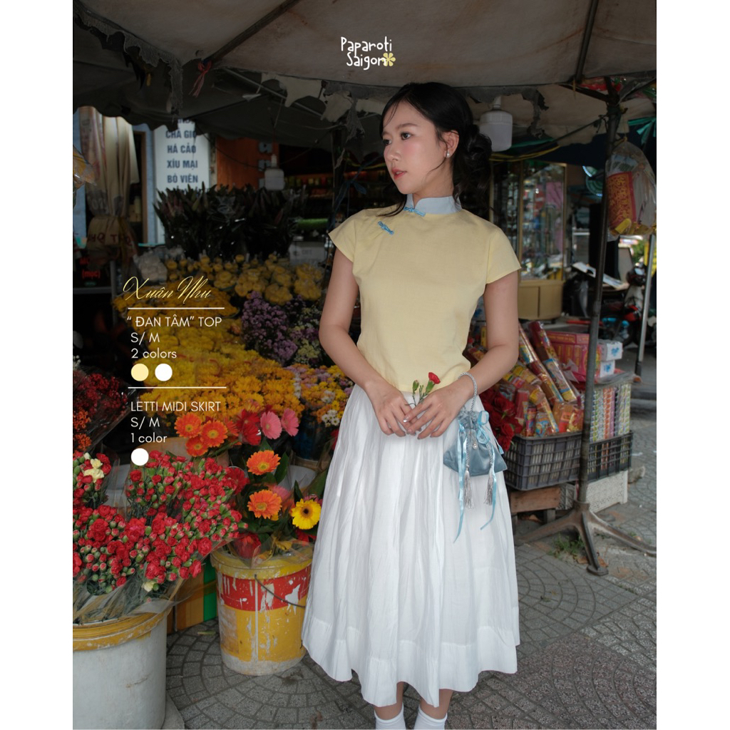 Áo linen phối nút cổ cao chất linen - Paparoti.sg