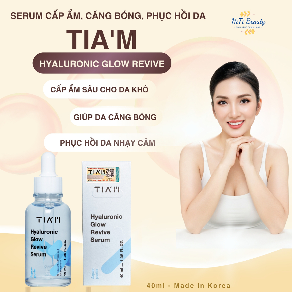 Serum TIA’M Hyaluronic Glow Revive 40ml Hàn Quốc, 7 Loại HA Cấp Ẩm, Căng Bóng Da, Phục Hồi Da