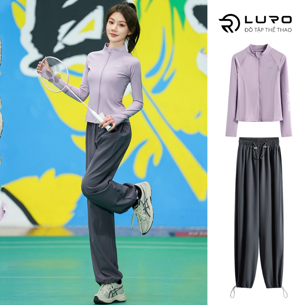 Bộ đồ thể thao nữ chạy bộ ngoài trời, cầu lông, gym, ôm sát co giãn, nhanh khô tay dài Luro S1083D