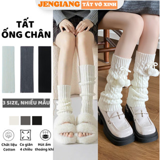 Tất ống chân dệt kim đen trắng giữ ấm chân mùa đông phong cách y2k Jengiang Lolita Nhật Bản