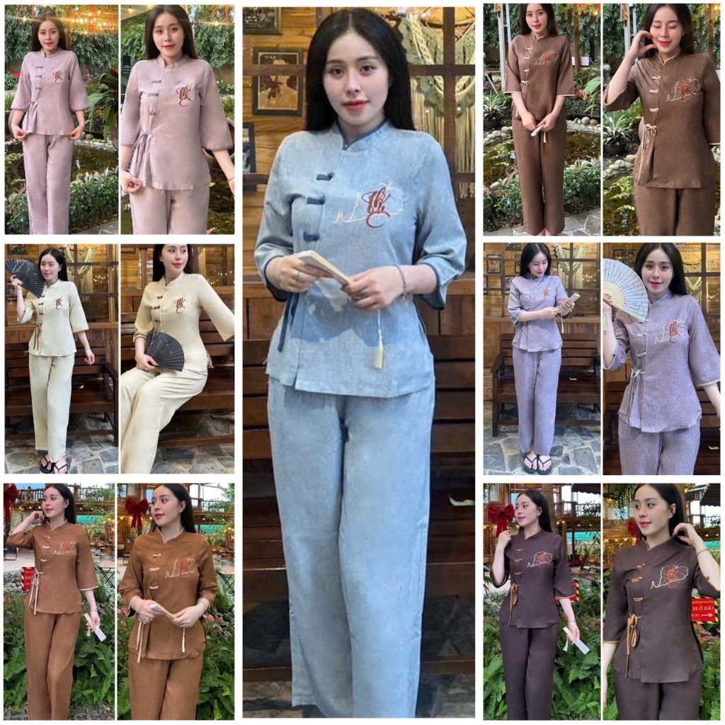 Đồ Lam Đi Chùa # Bộ Linen Nơ Phúc 3 Nút # Quần Áo Nữ Cao Cấp # Đồ Bộ Đi Chùa