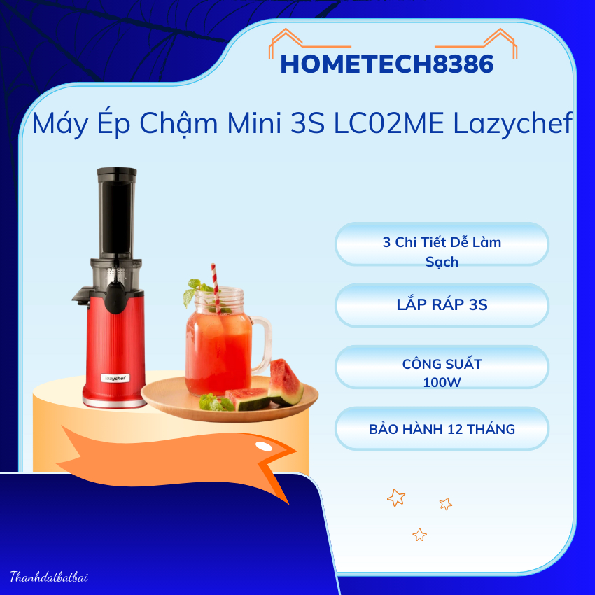 Máy Ép Chậm Mini 3S Lazychef - Máy Ép Trái Cây, Máy Làm Kem Hoa Quả, Tháo Lắp 3s, Công Nghệ Ép Lạnh