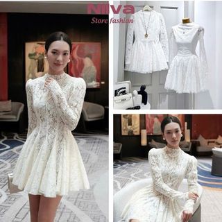 Đầm Váy Yếm Nữ Dự Tiệc Trễ Vai Trắng Tiểu Thư Cổ Yếm Ren Tầng, Váy Đầm Công Chúa Đi Biển 2 Dây Chân Váy Short Dáng Xòe