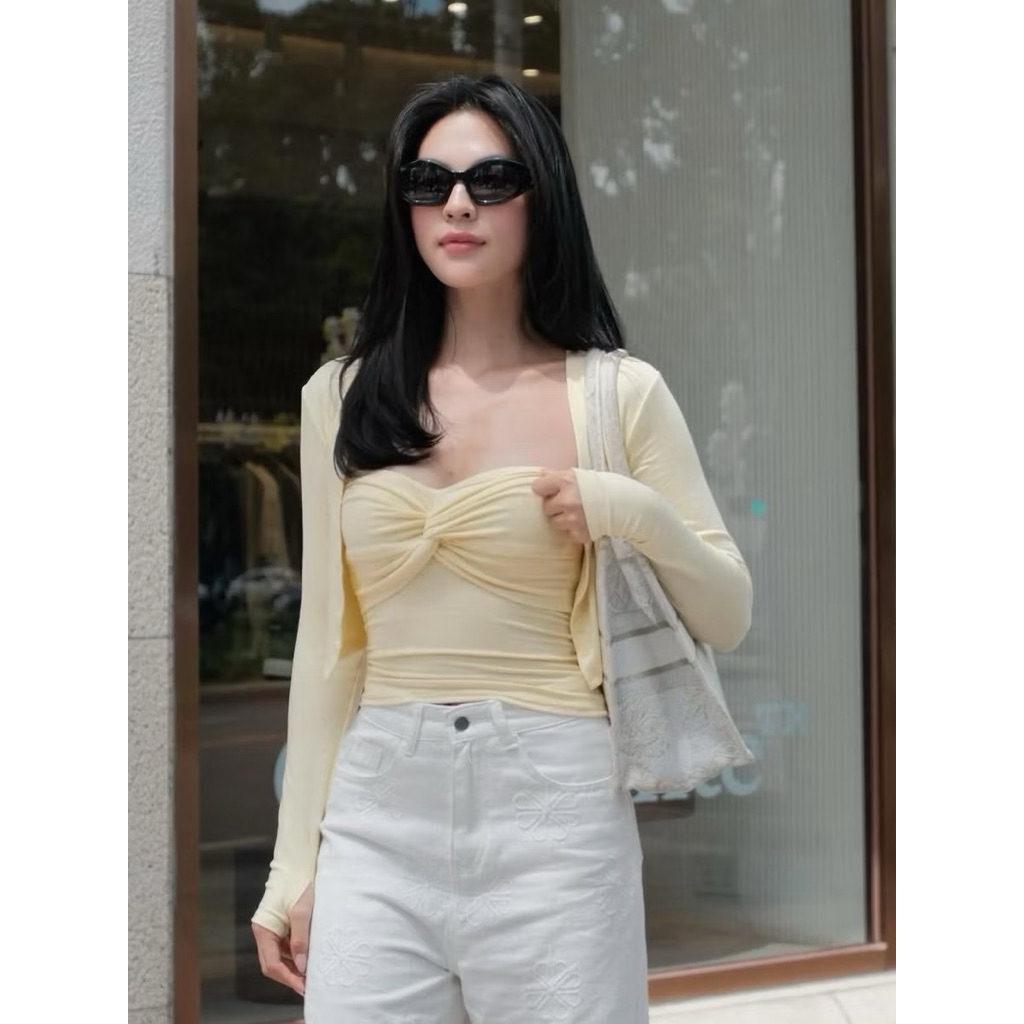 Set Cardigan Nữ và Áo Quây Kiểu Chi Tiết Áo Ống Xoắn Ngực Mùa Hè, Thu Đông - Noiree House