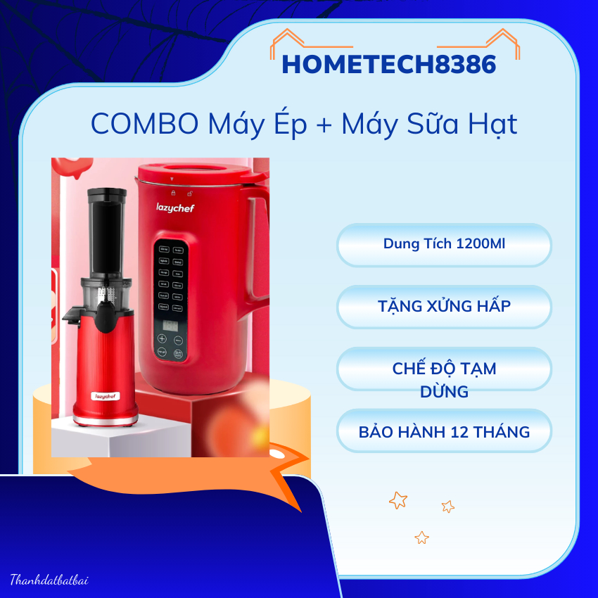 Combo Máy Làm Sữa Hạt Lazychef 12in1 LC03SH + Máy Ép Chậm Mini 3s Lazychef LC02ME, Bảo hành Chính hã