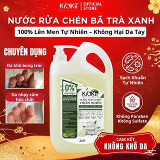 Nước Rửa Chén Hữu Cơ Không Paraben KinKit Can 2.1L Trà Xanh Lên Men Mềm Dịu Da Tay, An Toàn Cho Bé