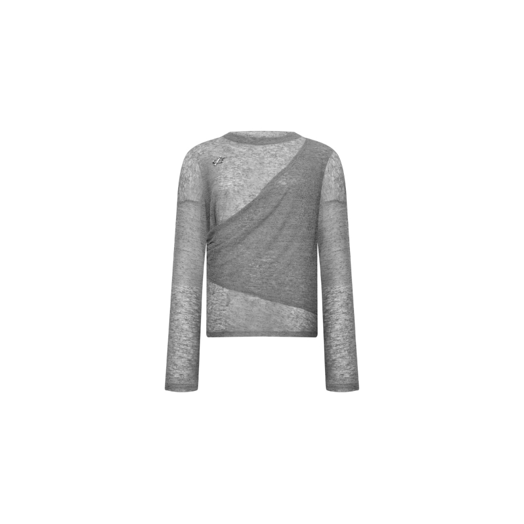 13Reign Áo len tay dài phối chéo, 13Reign Double-Layer Asymmetrical Long Tee - Grey