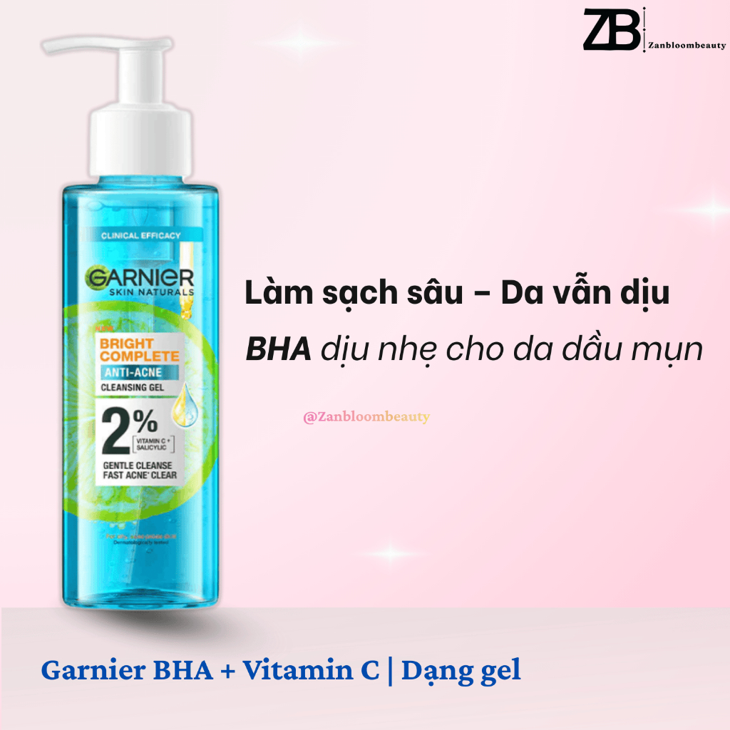 Sữa Rửa Mặt Garnier 2% BHA Vitamin C – Gel Làm Sạch Sâu, Giảm Mụn, Sáng Da – Dịu Nhẹ Cho Da Dầu Mụn