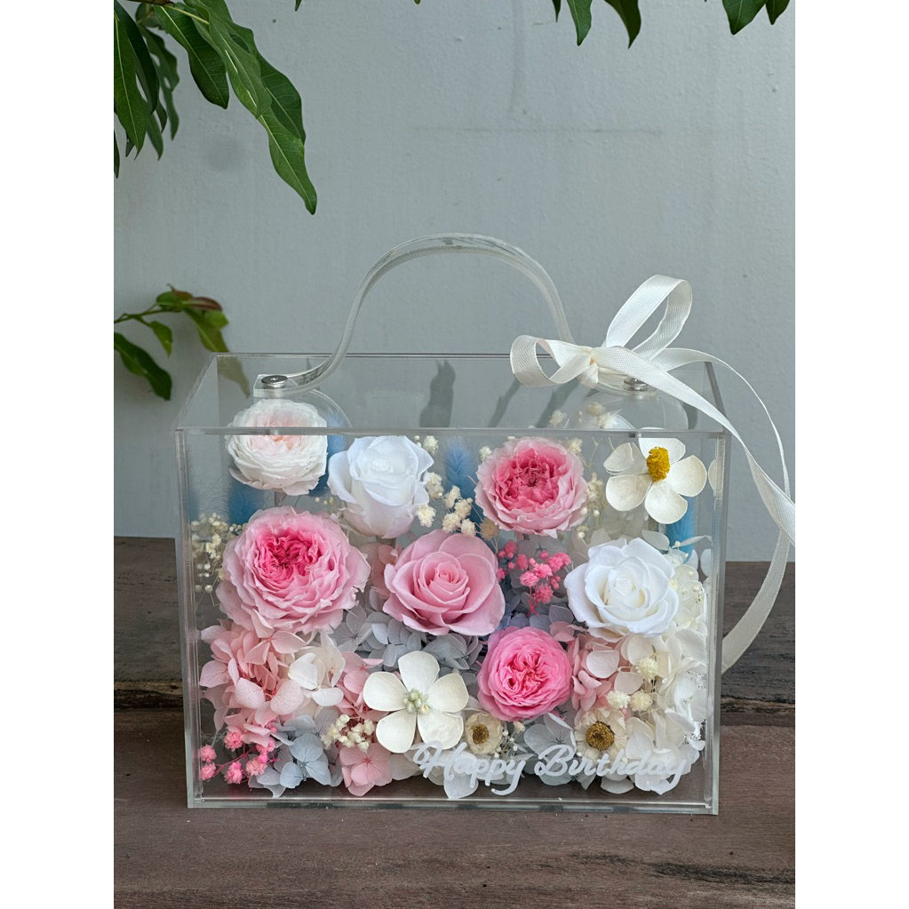 [ Nhiều mẫu] Hộp mica hoa khô hoa bất tử kích thước 20x15x10cm