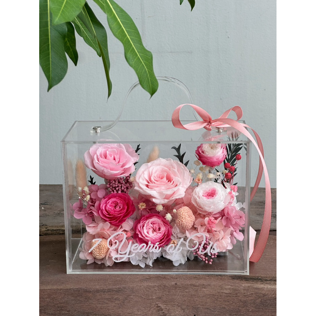 Hoa khô, box hoa hồng vĩnh cửu kích thước 20x15x10cm