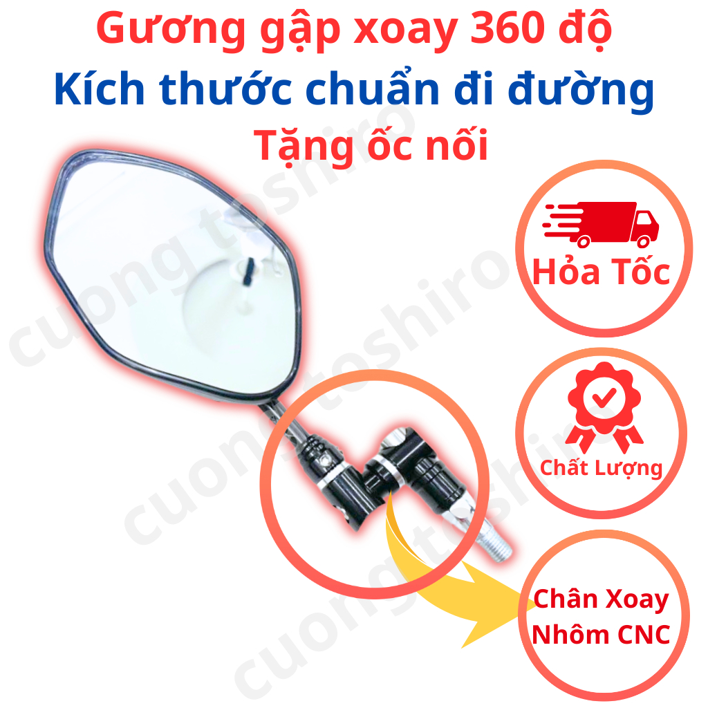 gương kính gập xoay lắp cho ab, sirius, dream, wave, vario, exciter, winner, vision sh - chân 10li đạt chuẩn đi đường
