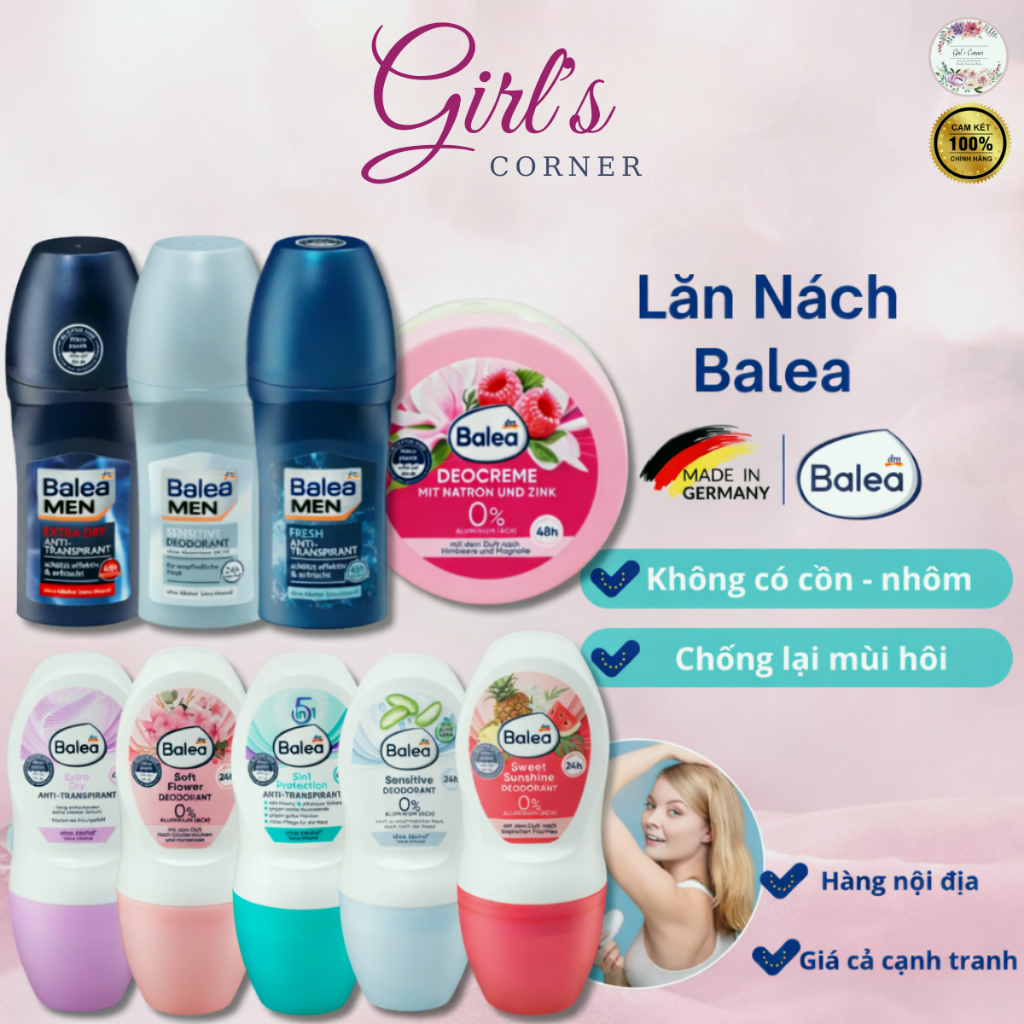 Bộ Kem Khử mùi hôi nách Balea Deocreme, xịt Khử mùi nách, lăn Khử mùi Balea, Lăn nách Balea Men