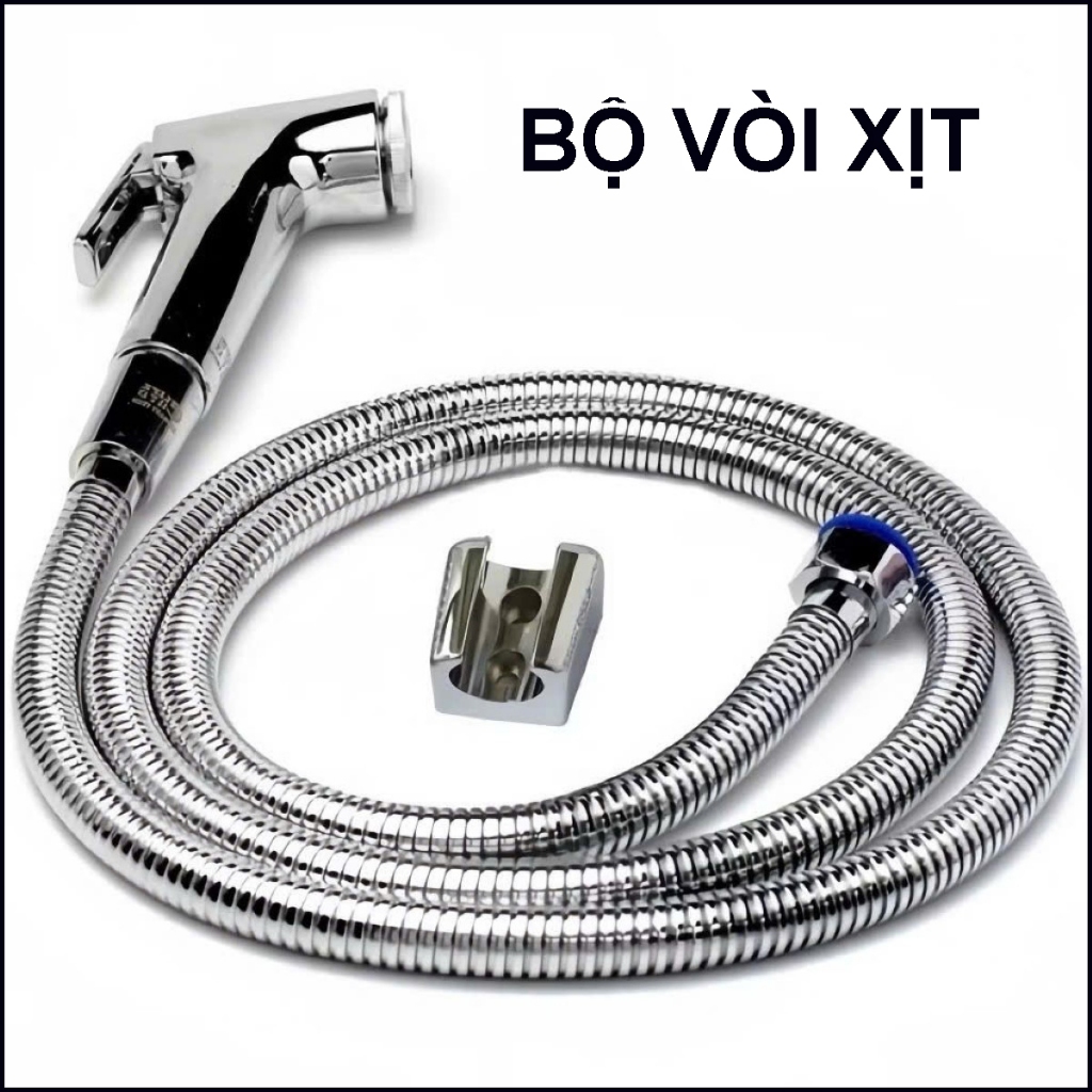 Bộ Vòi Xịt Vệ Sinh Mạ Crom Cao Cấp Kèm Dây Dẫn & Đế Cài – Dùng Cho Bồn Cầu Toilet