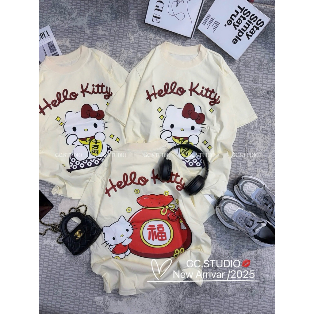 •ᴛʀᴀɴɢɴᴏʀᴀ• [HÀNG QC20] ÁO PHÔNG OVERSIZE HELLO KITTY TÚI TIỀN NĂM MỚI.