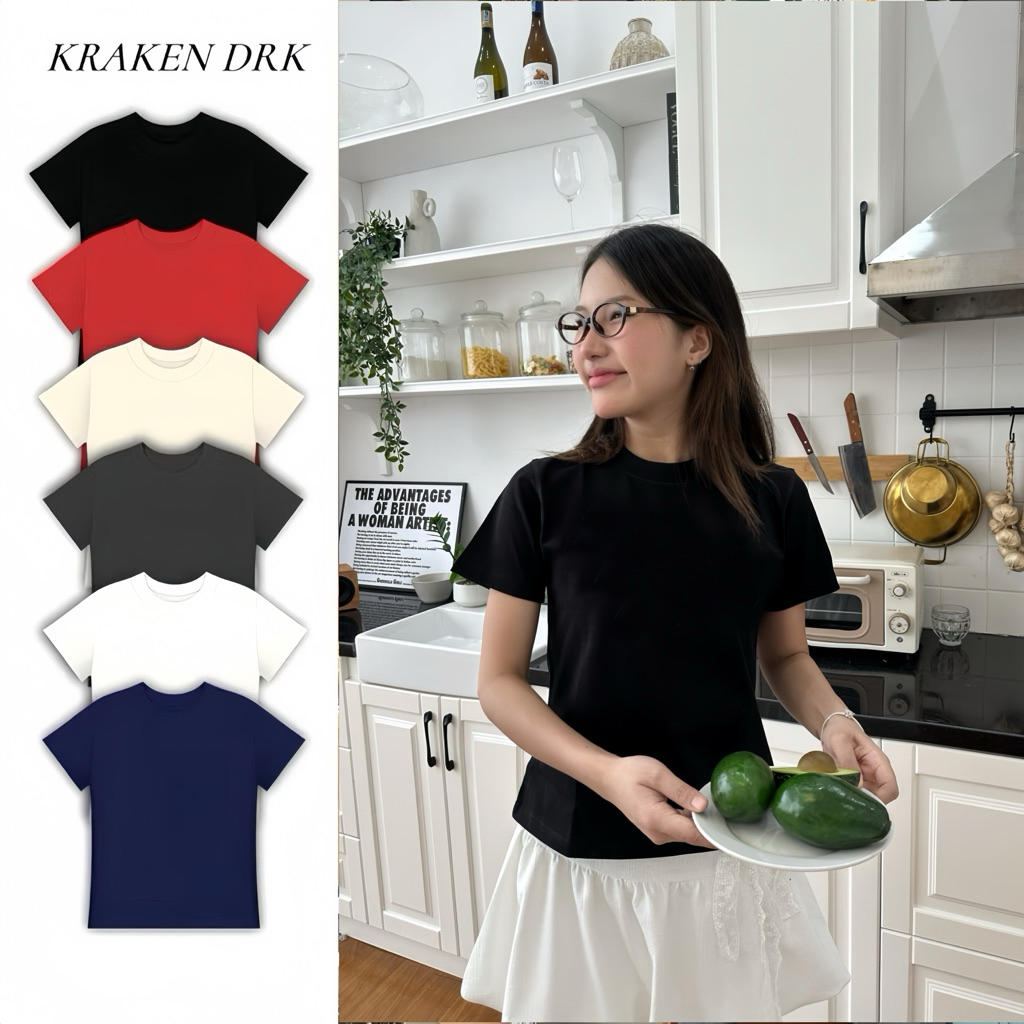 Áo Thun Nữ Baby Tee Trơn Basic-Kraken Drk, 100% Cotton Dày dặn