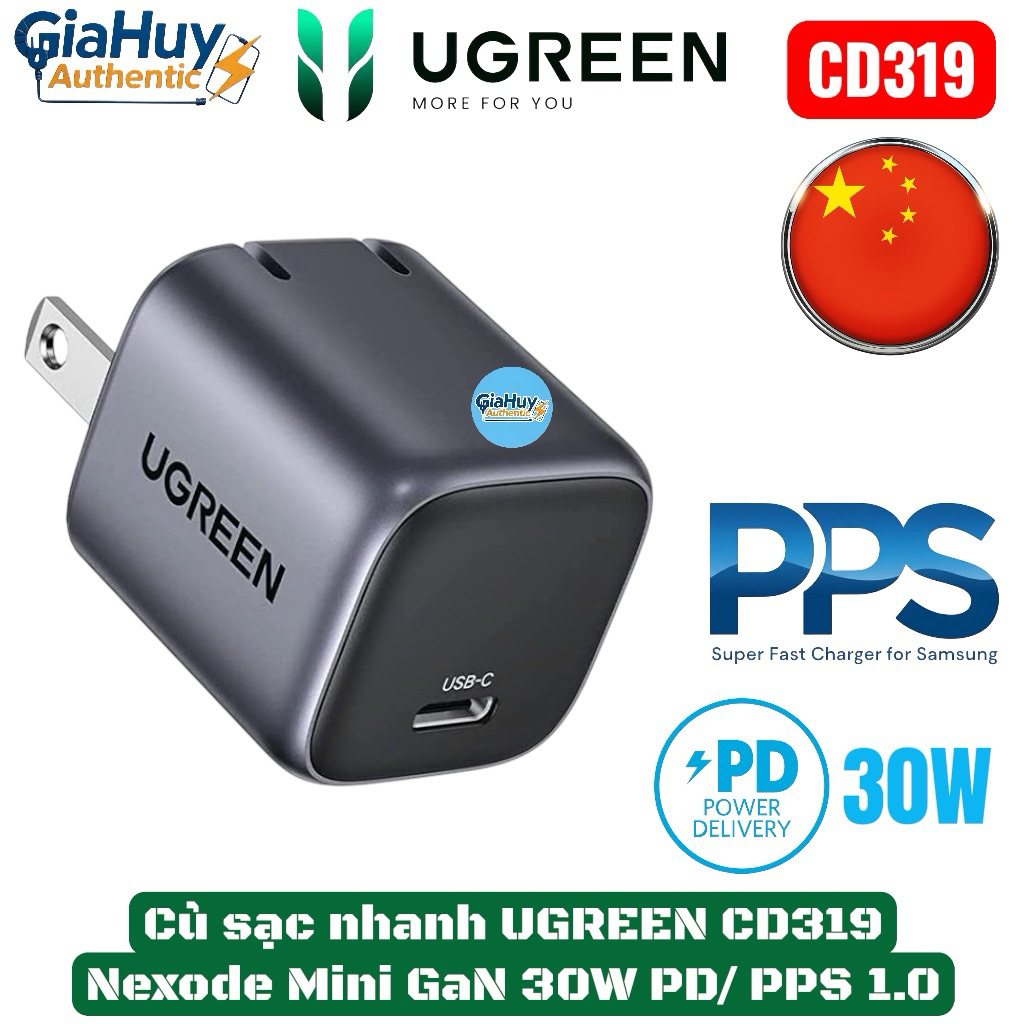 Củ sạc nhanh UGREEN CD319 Nexode Mini PPS 1.0/ PD 30W GaN