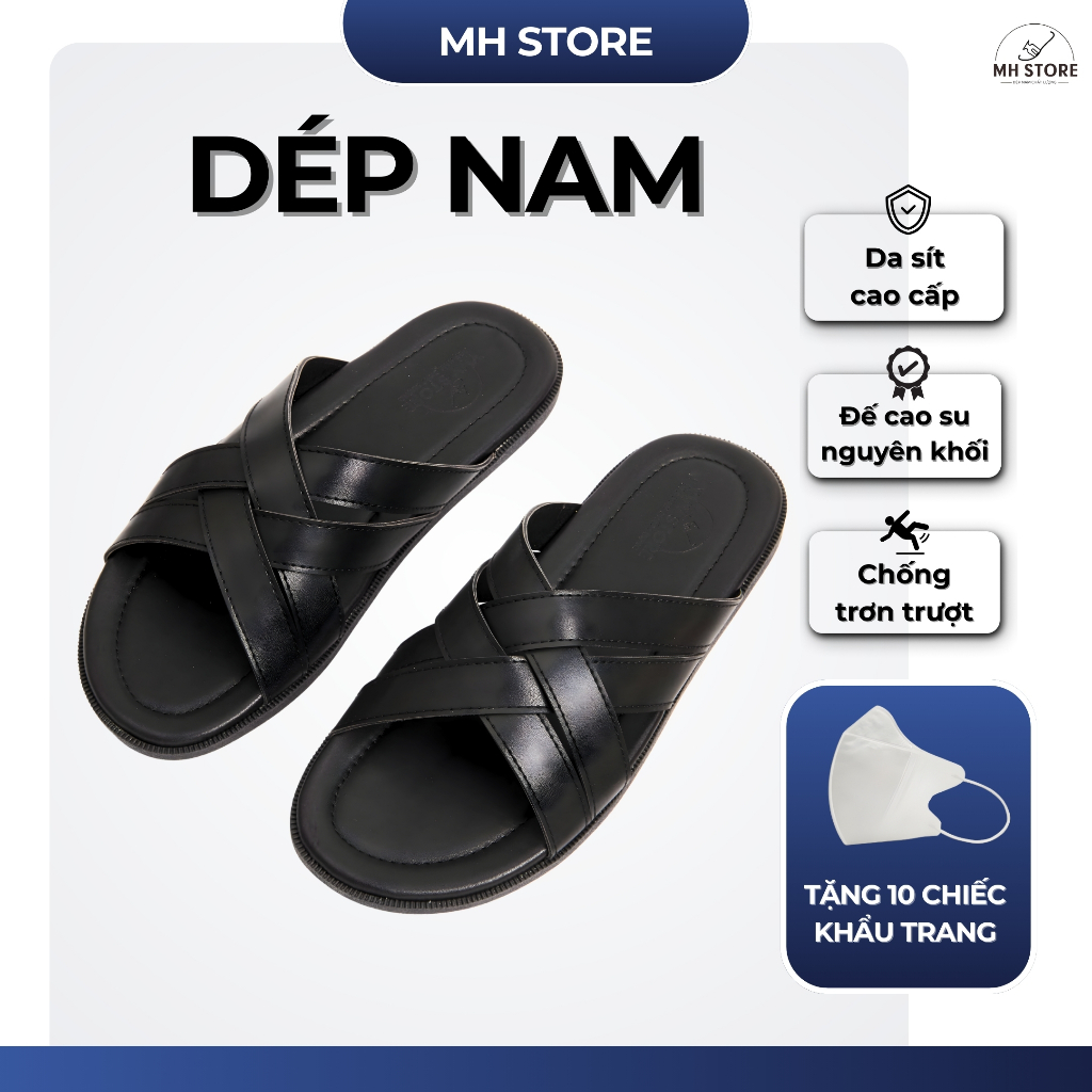 Dép Nam Da Sít Quai Dây Đan – Êm Chân, Chống Trơn Trượt, Đế Cao Su Nguyên Khối Size 36–44 [MH STORE]