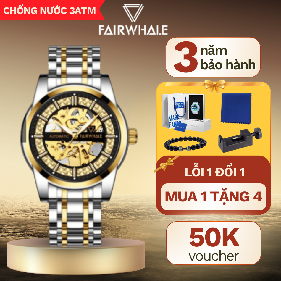 Đồng hồ cơ Tourbillon lộ máy trong suốt size 41mm thương hiệu Mark FairWhale FW060 chống nước 3ATM d