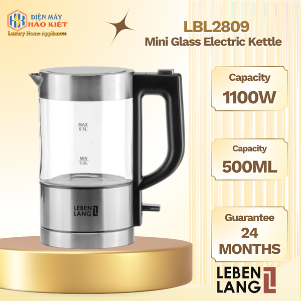LBL2809 - Ấm Siêu Tốc Mini Thủy Tinh Lebenlang LBL2809