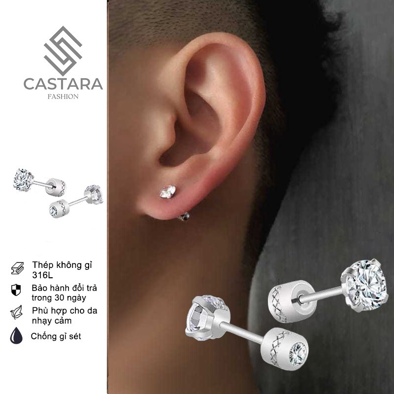 CASTARA - Khuyên tai nam tối giản bằng đá Zircon y tế