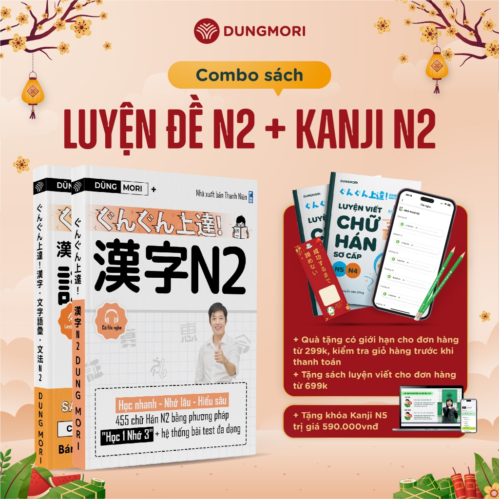 Combo Sách Luyện Thi JLPT N2 & Luyện Kanji N2 – Chinh Phục JLPT N2 Dễ Dàng, Tăng Điểm Cấp Tốc