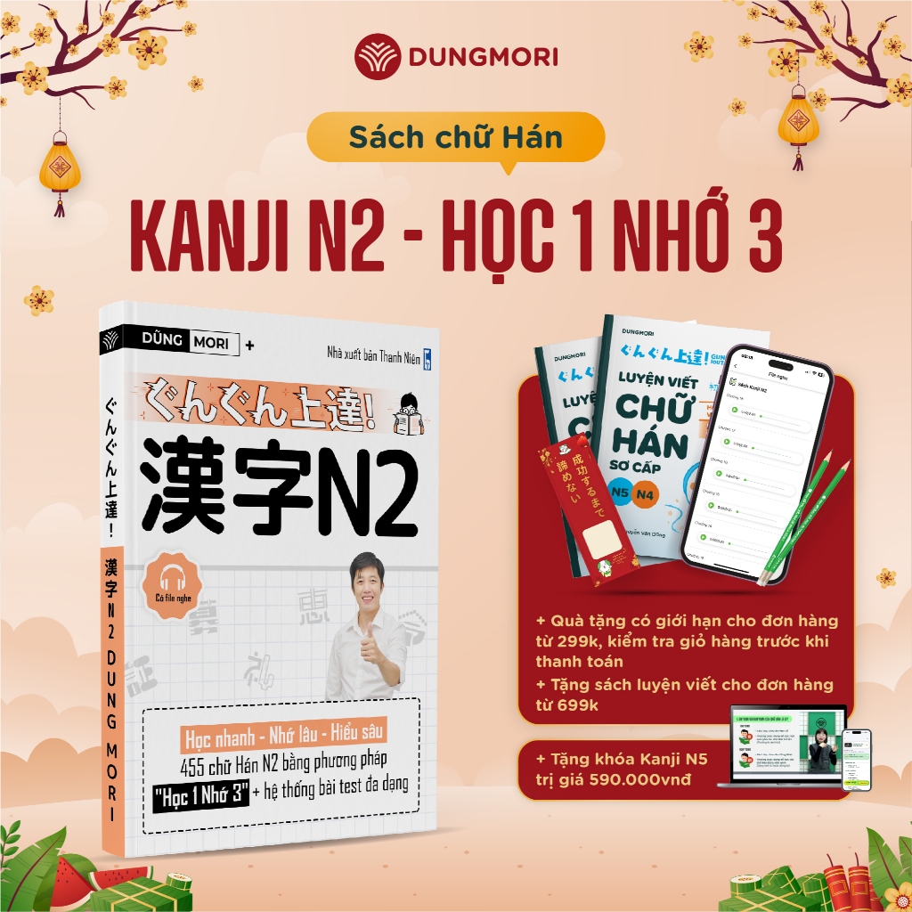 Sách Tiếng Nhật Luyện Kanji N2 - Học 1 Nhớ 3 - Sách Học Từ Vựng Chữ Hán JLPT N2 N3 - Dũng Mori